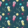 Cute cats in outer space vector seamless pattern Royalty Free Stock Photo