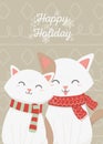 Cute cats celebration happy christmas card Royalty Free Stock Photo