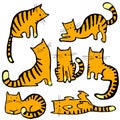 Cute cats set. Pretty kitty collection. Vector childish hand dra