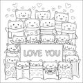 Cute cats showing love via label design for wallpaper art,printed tee and coloring book page for kids. Vector illustration