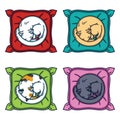 Cute cats sleeping on a pillow. Set cats. Isolated objects on white background. Vector illustration. Royalty Free Stock Photo