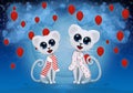 Cute cats under full moon and red balloons
