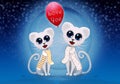 Cute cats under full moon and red I love you balloon