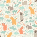 Cute cats vector seamless patter