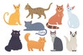 Cute cats vector set. Cartoon cat or kitten characters collection in different poses. Pet animals collection on white Royalty Free Stock Photo