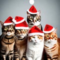 Cute cats wearing Santa hats - ai generated image