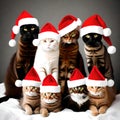 Cute cats wearing Santa hats - ai generated image