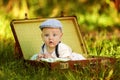 Cute caucasian baby boy in park Royalty Free Stock Photo