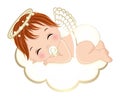 Vector Cute Angel Boy in White Diaper Sleeping on the Cloud Royalty Free Stock Photo