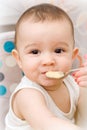 Cute caucasian baby eating