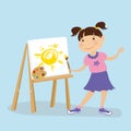 Cute caucasian kid girl painter