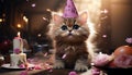 Cute celebration small pets, candle decoration, young animal birthday party generated by AI