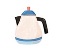 Cute ceramic colored teapot. Modern tea kettle. Kitchen crockery item isolated on white background. Hand drawn flat