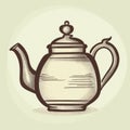 Cute ceramic teapot, flat brown outline icon on light background