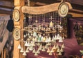 Cute ceramic traditional bells in a folk arts and crafts fair or market
