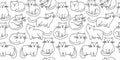Cute chabby cats Seamless thin line icons background pattern. Royalty Free Stock Photo