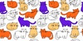 Cute chabby cats Seamless thin line icons background pattern. Royalty Free Stock Photo