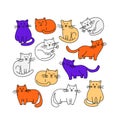 Cute chabby cats thin line icons background pattern. Royalty Free Stock Photo