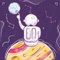 Cute chalkboard sketch of an astronaut on a planet Vector