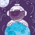 Cute chalkboard sketch of a moon with an astronaut character Vector