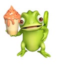 Cute Chameleon cartoon character with ice cream