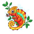 Cute chameleon cartoon on a tree Royalty Free Stock Photo