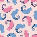 Cute chameleons hand drawn vector illustration. Funny exotic lizard in flat style. Seamless pattern for kids fabric.