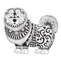 Cute Chao Chao dog for design element and coloring book page for adult. Vector illustration