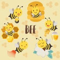 Cute character bee , hive of bee , honey bee , bee sleeping on flower