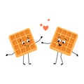 Cute character belgian waffle with love emotions, smile face, arms and legs