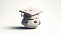 Cute character with big, round eyes and a small smile, topped with a square graduation cap Royalty Free Stock Photo