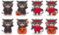 Buffalo cute Halloween set Devil and Dracula Royalty Free Stock Photo