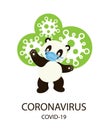 Cute Character Cartoon Panda wearing a mask for protection from Coronavirus