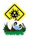 Cute Character Cartoon Panda wearing a mask for protection from Coronavirus