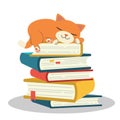 The Cute character of cat sleeping on pile of book. cat sleeping. pile of book . lazy cat is sleeping. sleeing on a book.study by Royalty Free Stock Photo