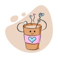 Cute character of coffee cup who stirs coffee and have hearts, for Valentine\'s day and more. Best for postcard, stickers and more