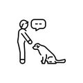 Cute character commands golden retriever color line icon. Dog training.