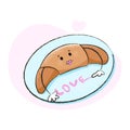 Cute character of croissant on a plate with word of love for Valentine\'s day and more. Best for postcard, stickers and more