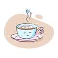 Cute character of cup with cocoa, marshmallow and hearts for Valentine\'s day and more. Best for postcard, stickers and more