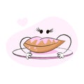 Cute character of doughnut with strawberry cream on a plate for Valentine\'s day and more. Best for postcard, stickers and more