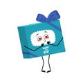 Cute character gift box for new year with bow falls in love with eyes hearts