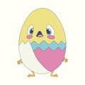 Cute character little chicken Easter egg. Easter. Vector illustration.