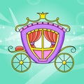 Cute character. Magic carriage. Colorful vector illustration. Cartoon style. Isolated on color abstract background. Template for