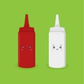 Cute Character Mayonnaise and Sauce Bottles Illustration