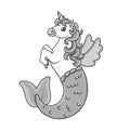 Cute character. Cute mermaid unicorn. Grey vector illustration. cartoon style. Isolated on white background. Design element.
