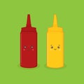 Cute Character Mustard and Sauce Bottles Illustration