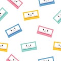 Cute Character Pencil Sharpener Icon Isolated Seamless Pattern On White Background. Flat style Royalty Free Stock Photo