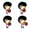 Cute character playing basketball. Throwing, basketball passing. Cartoon basketball player. Set. Illustration vector Royalty Free Stock Photo
