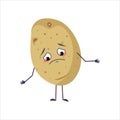 Cute character potato with sad emotions, downcast eyes, depressing face, arms and legs