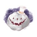 Cute character pumpkin scarecrow, watercolor illustration for Halloween